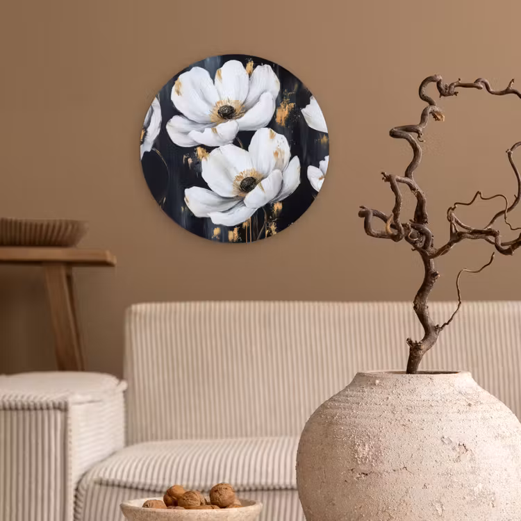 Bloemen - Wit - Abstract Wandcirkel plexiglas klein -sfeer1