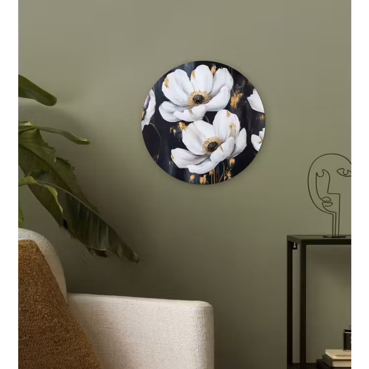 Bloemen - Wit - Abstract Wandcirkel plexiglas klein -sfeer3