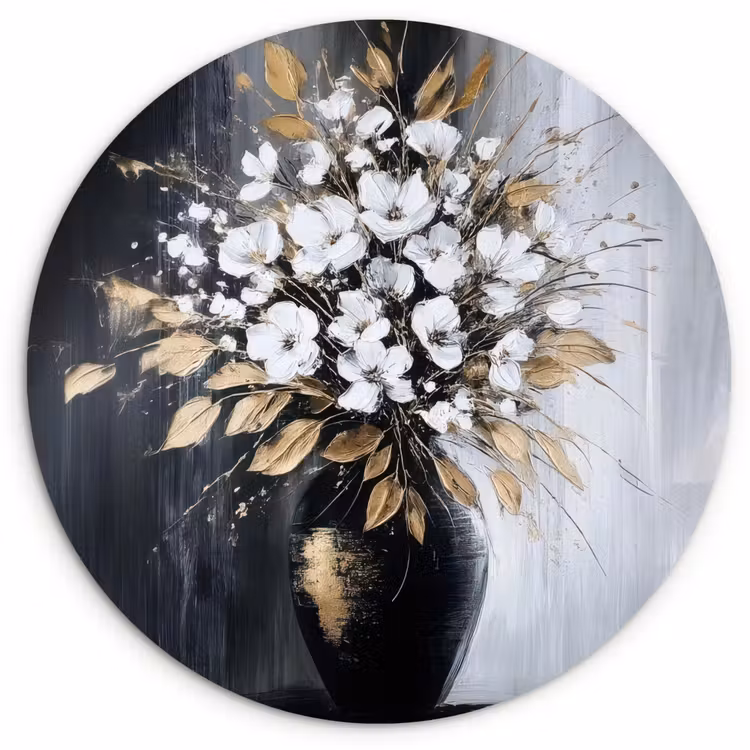 Bloemen - Wit - Vaas - Abstract Wandcirkel plexiglas klein -3d