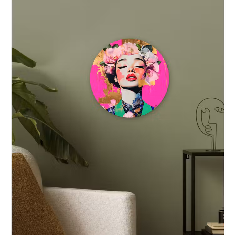 Bloemenkroon - Goud - Vrouw - Portret Wandcirkel plexiglas klein -sfeer3