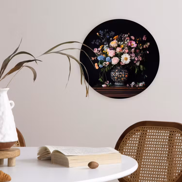 Bloemenvaas - Hout - Bloemen - Boeket Wandcirkel plexiglas klein -sfeer4