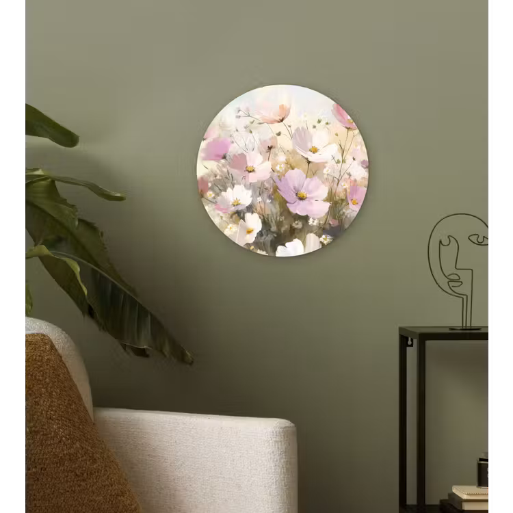 Bloemenveld - Lichte tinten - Geschilderd Wandcirkel plexiglas klein -sfeer3