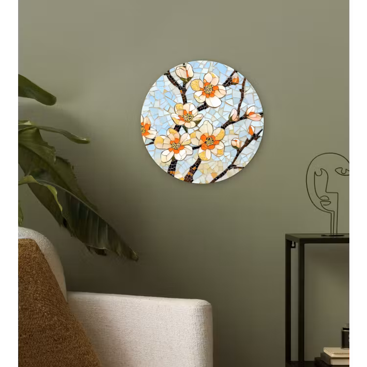 Bloesems - Wit - Mozaïek - Tak Wandcirkel plexiglas klein -sfeer3