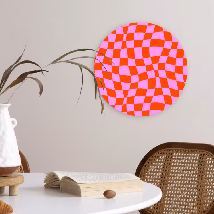 Blokken - Roze - Rood - Patroon Wandcirkel plexiglas klein 852 -sfeer4