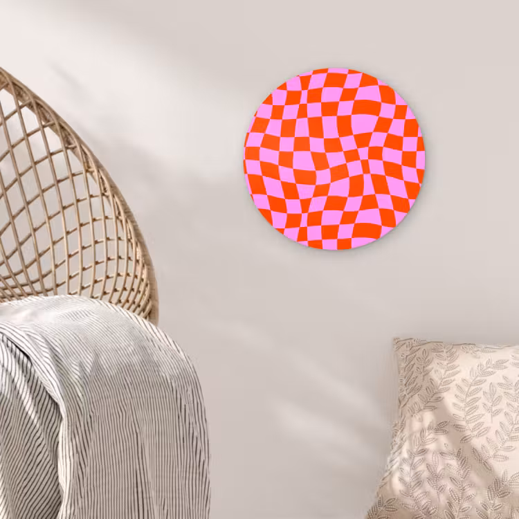 Blokken - Roze - Rood - Patroon Wandcirkel plexiglas klein 852 -sfeer5