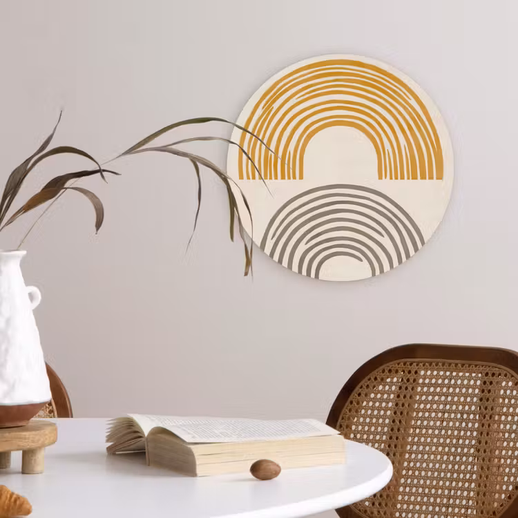 Bogen - Lijnen - Oranje - Minimalistisch Wandcirkel plexiglas klein -sfeer4