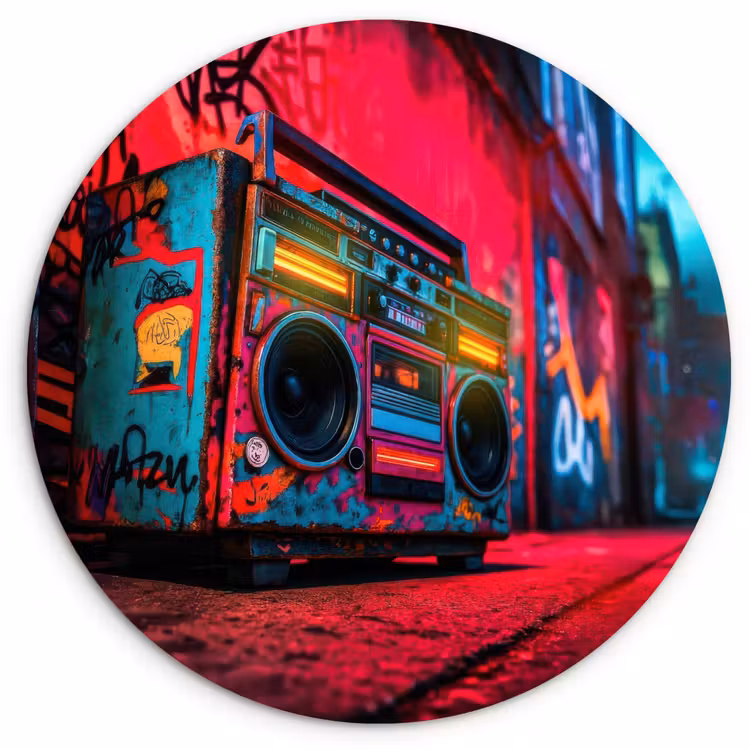Boombox - Rood - Graffiti - Neon Wandcirkel plexiglas klein -3d