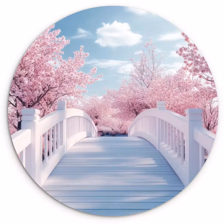 Brug - Kersenbomen - Wit Wandcirkel plexiglas klein -3d
