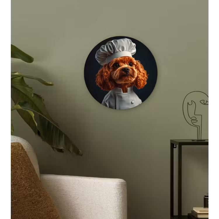 Bruin - Kok - Hondje Wandcirkel plexiglas klein -sfeer3