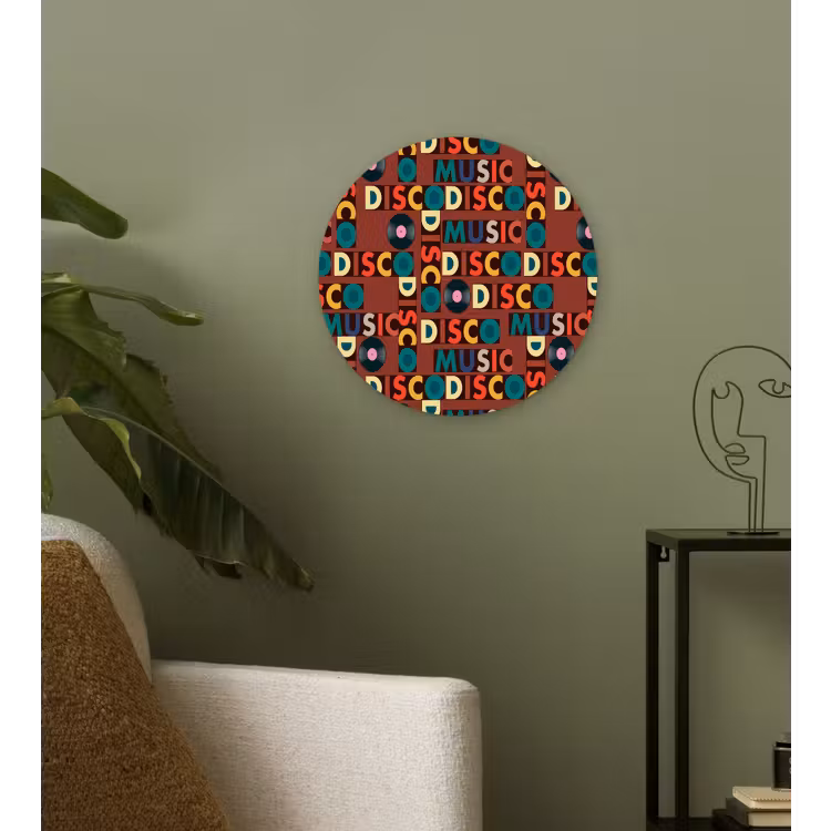Bruin - Retro - Disco - Patroon Wandcirkel plexiglas klein 852 -sfeer3