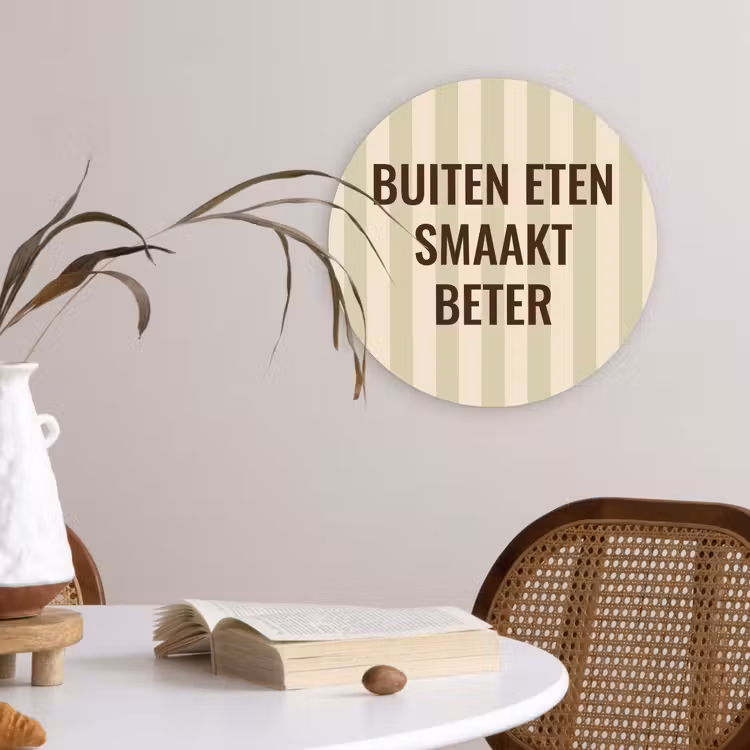 Buiten - Quote - Strepen - Zomer Wandcirkel plexiglas klein -sfeer4