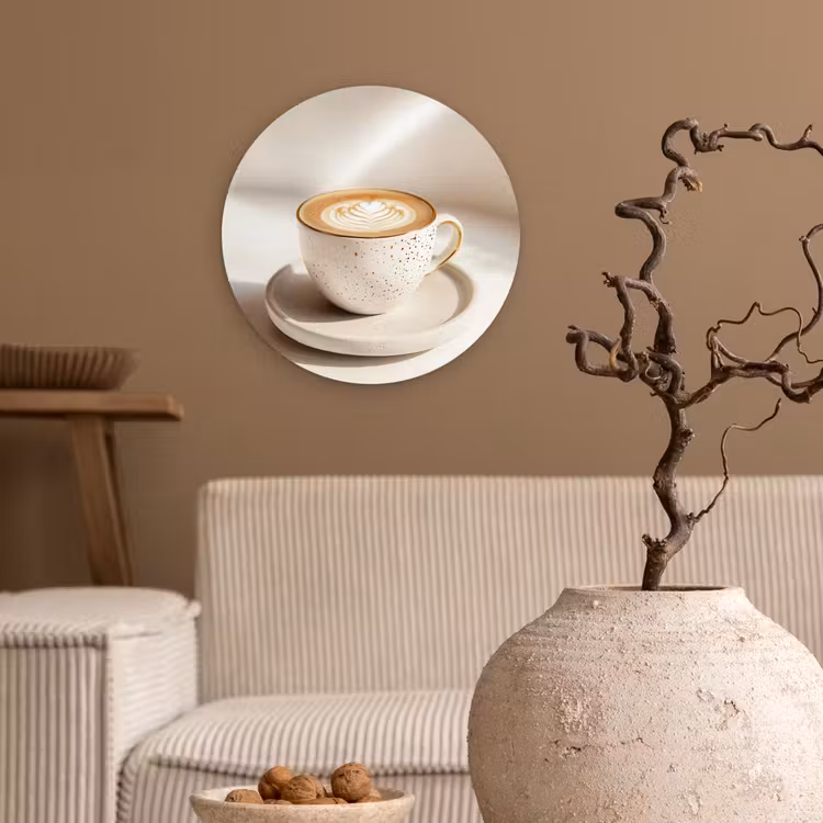 Cappuccino - Schuim - Schotel - Beige Wandcirkel plexiglas klein -sfeer1