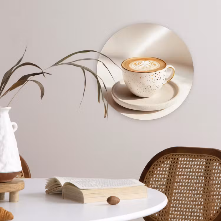 Cappuccino - Schuim - Schotel - Beige Wandcirkel plexiglas klein -sfeer4