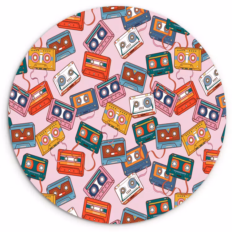 Cassette - Patroon - Roze Wandcirkel plexiglas klein 852 -3d