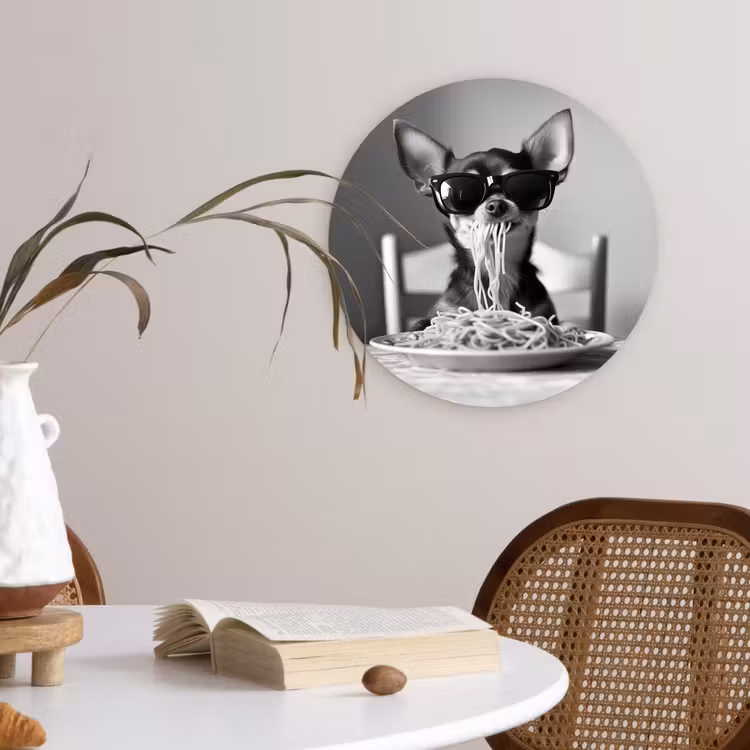 Chihuahua - Hond - Zonnebril - Humoristisch - Zwart - Wit - Spaghetti Wandcirkel plexiglas klein -sfeer4