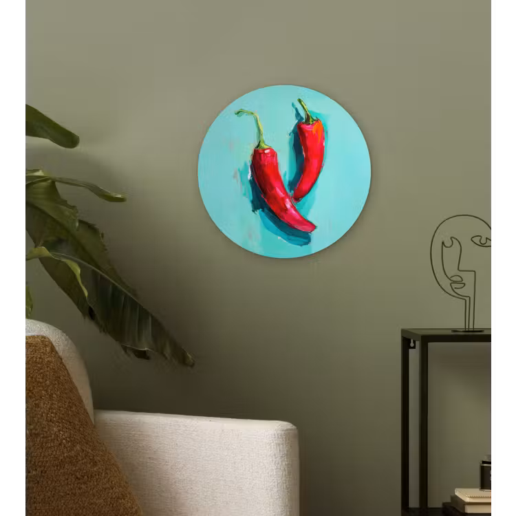 Chilipepers - Geverfd - Rood Wandcirkel plexiglas klein -sfeer3