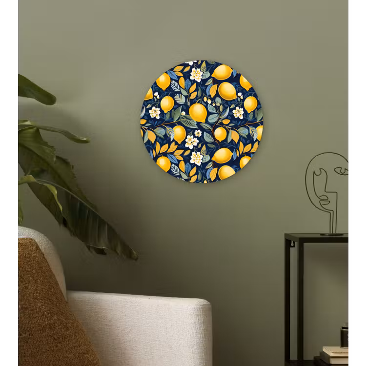Citroenen - Bloemen - Bladeren - Blauw Wandcirkel plexiglas klein 852 -sfeer3