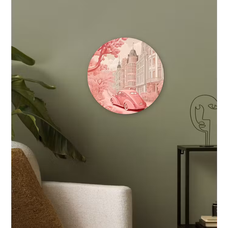 City - Car - Pink Wandcirkel plexiglas klein -sfeer3