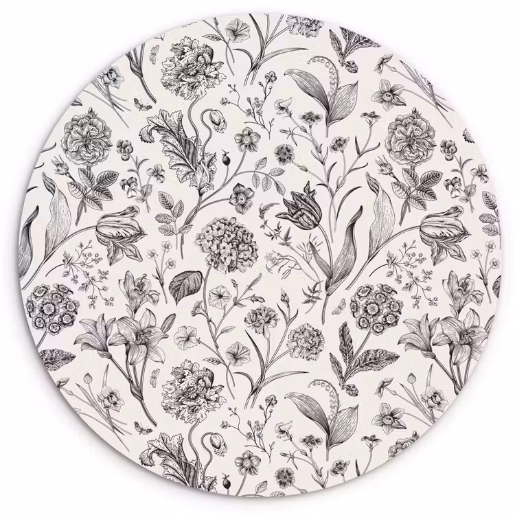 Classic - Black - White - Floral Wandcirkel plexiglas klein 852 -3d