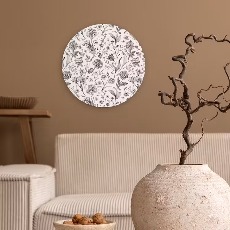 Classic - Black - White - Floral Wandcirkel plexiglas klein 852 -sfeer1