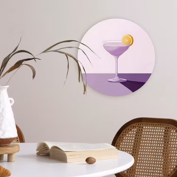 Cocktail - Paars - Minimalistisch - Citroen Wandcirkel plexiglas klein -sfeer4