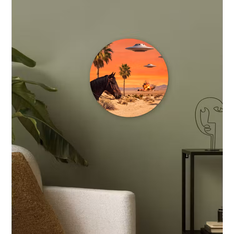 Muurcirkel glas - Cowboy - Paard - Woestijn - Cowboy - Paard - Woestijn Wandcirkel plexiglas klein