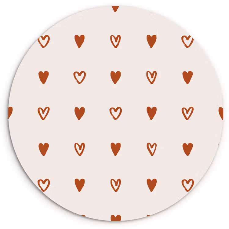 Crème - Rood - Hartjes - Patroon Wandcirkel plexiglas klein 852 -3d