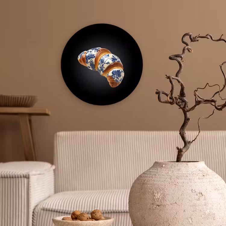 Croissant - Bloemenpatroon - Delftsblauw Wandcirkel plexiglas klein -sfeer1