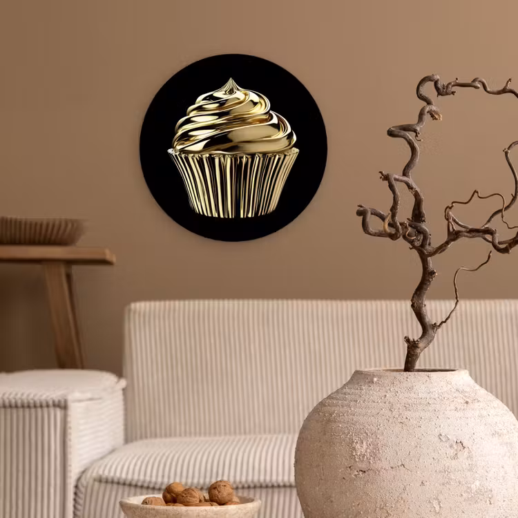 Cupcake - Eten - Goud - Zwart Wandcirkel plexiglas klein -sfeer1