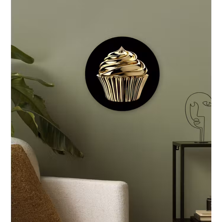 Cupcake - Eten - Goud - Zwart Wandcirkel plexiglas klein -sfeer3