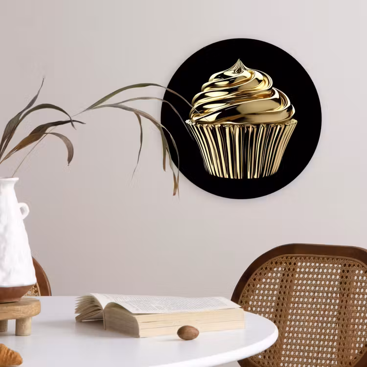 Cupcake - Eten - Goud - Zwart Wandcirkel plexiglas klein -sfeer4