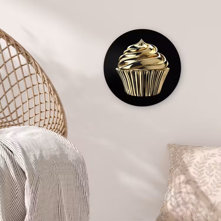 Cupcake - Eten - Goud - Zwart Wandcirkel plexiglas klein -sfeer5