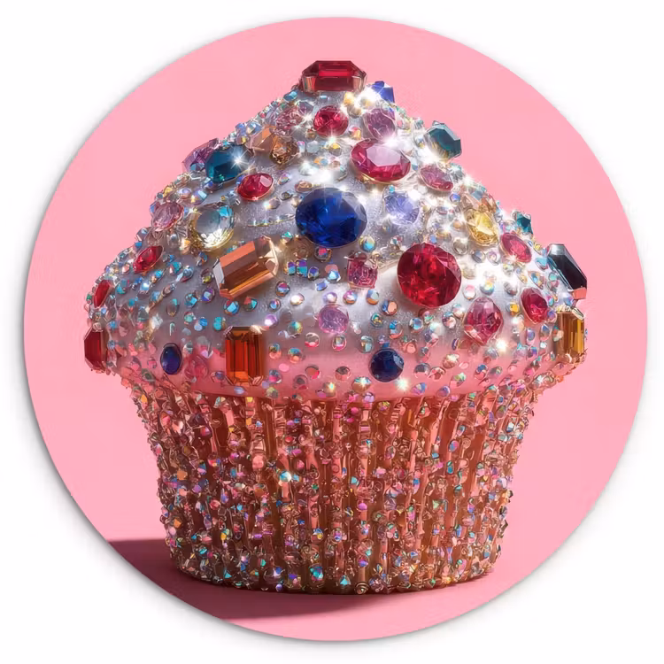 Cupcake - Kleurrijk - Edelstenen Wandcirkel plexiglas klein -3d