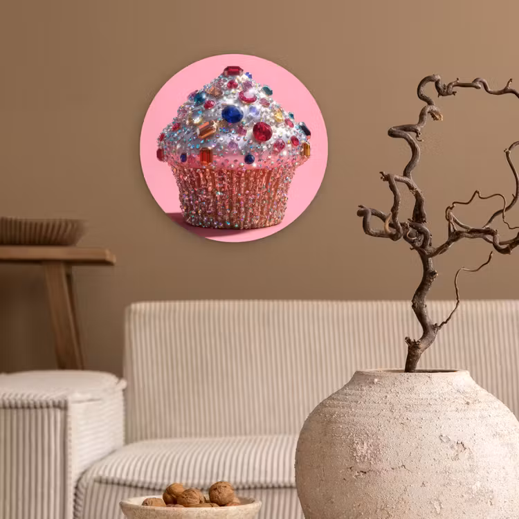 Cupcake - Kleurrijk - Edelstenen Wandcirkel plexiglas klein -sfeer1