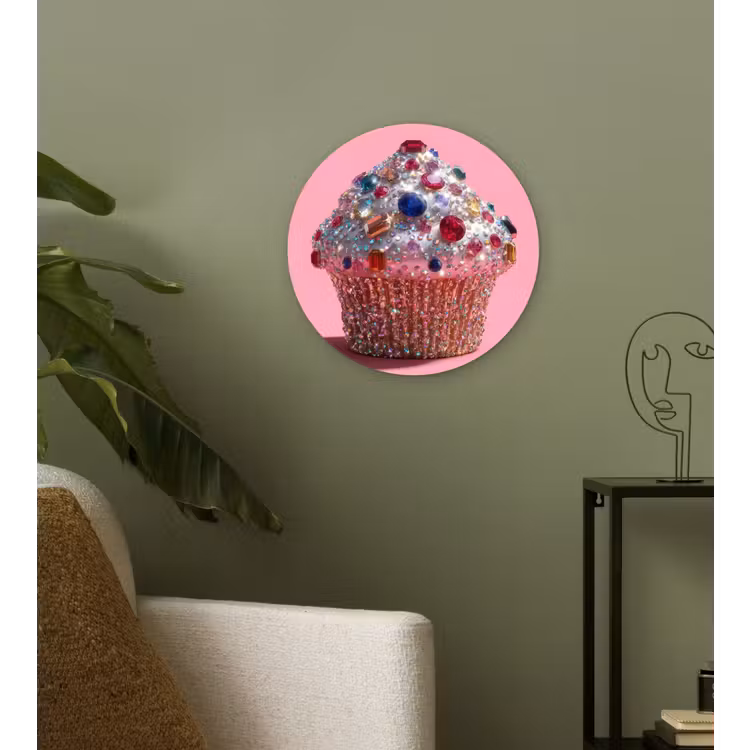 Cupcake - Kleurrijk - Edelstenen Wandcirkel plexiglas klein -sfeer3
