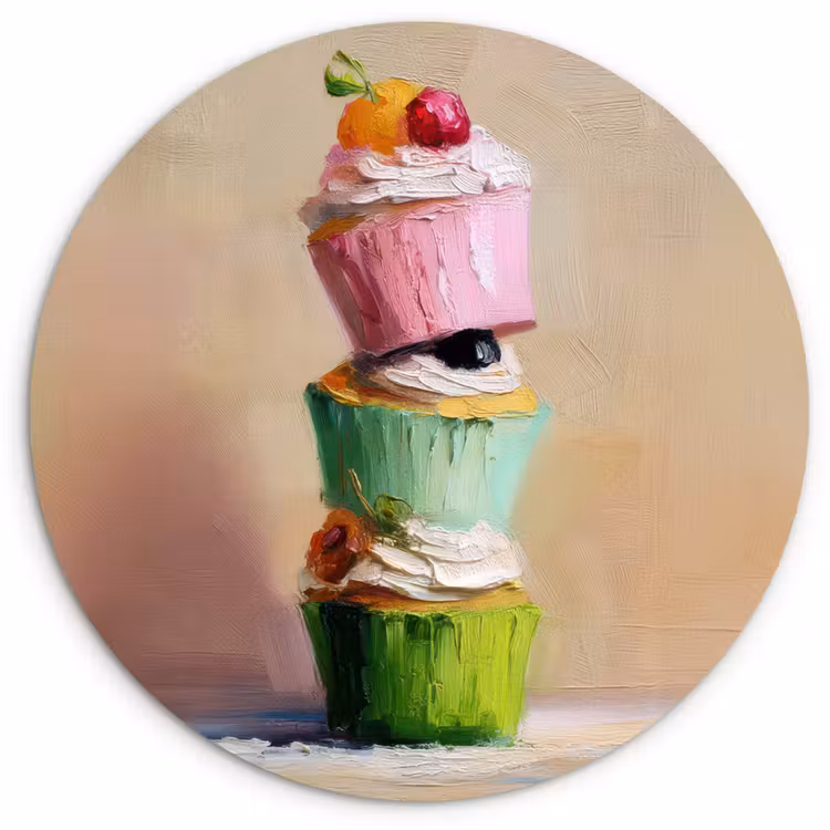 Cupcakes - Gestapeld - Kleurrijk - Fruit Wandcirkel plexiglas klein -3d