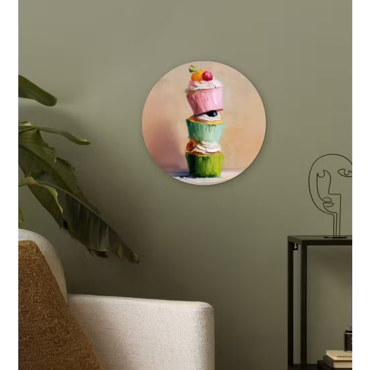 Cupcakes - Gestapeld - Kleurrijk - Fruit Wandcirkel plexiglas klein -sfeer3