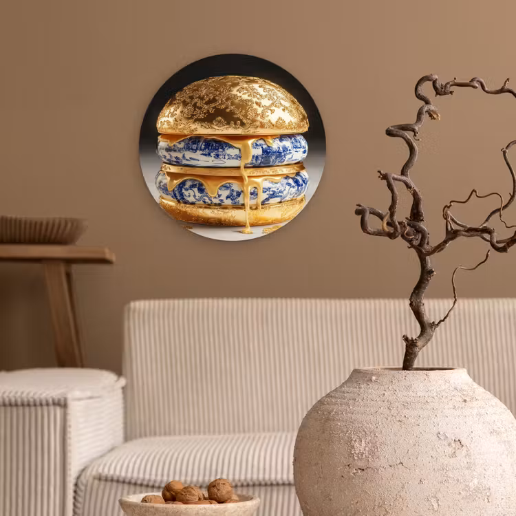 Delftsblauw - Goud - Burger Wandcirkel plexiglas klein -sfeer1