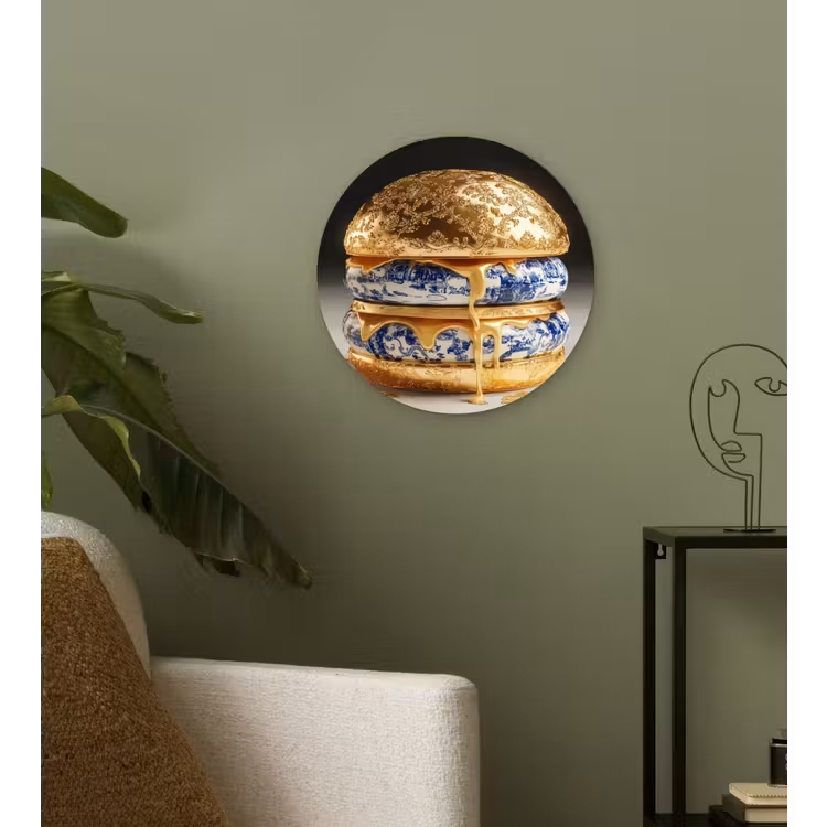 Delftsblauw - Goud - Burger Wandcirkel plexiglas klein -sfeer3