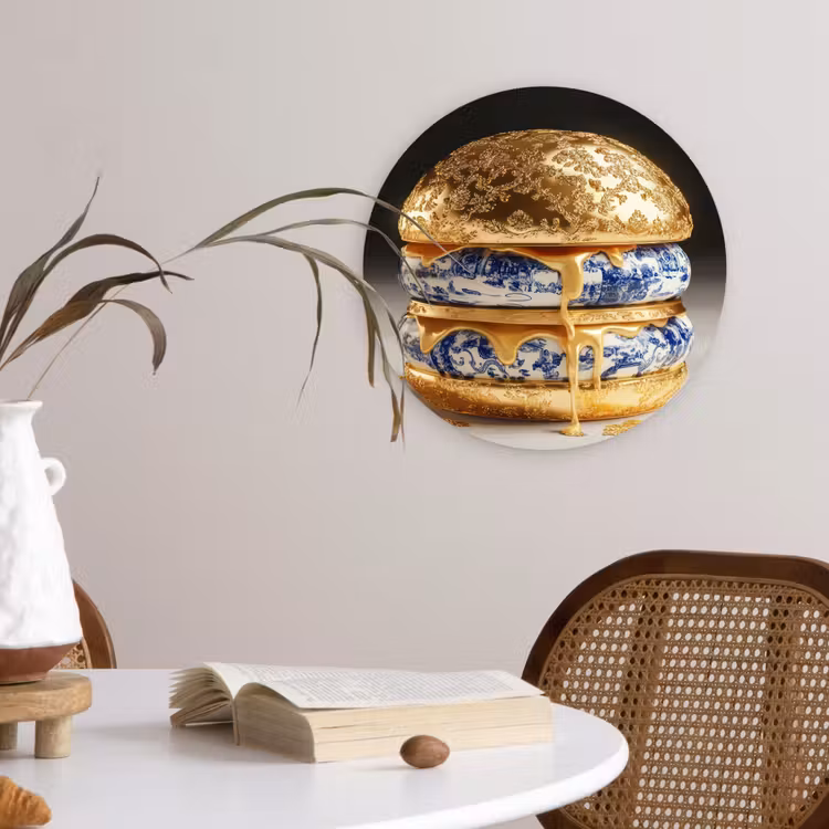 Delftsblauw - Goud - Burger Wandcirkel plexiglas klein -sfeer4