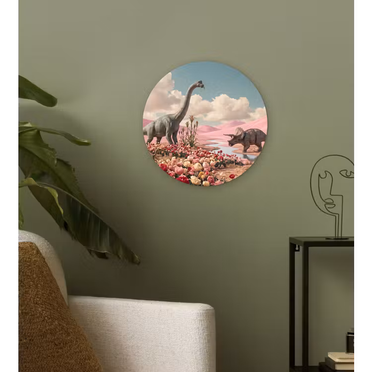 Muurcirkel glas - Dinosaurus - Roze - Landschap - Dinosaurus - Roze - Landschap Wandcirkel plexiglas klein