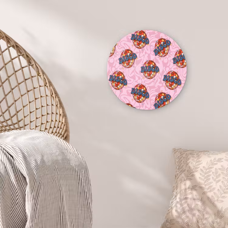 Disco - Bal - Patroon - Roze Wandcirkel plexiglas klein 852 -sfeer5