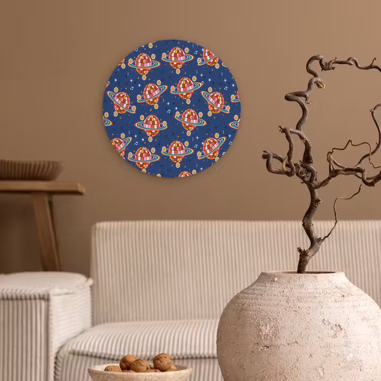 Disco - Blauw - Patroon Wandcirkel plexiglas klein 852 -sfeer1