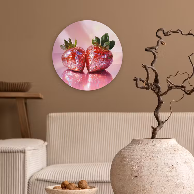 Disco - Fruit - Glitter - Strawberry Wandcirkel plexiglas klein -sfeer1