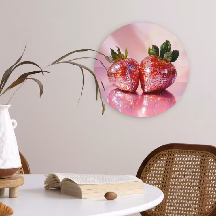 Disco - Fruit - Glitter - Strawberry Wandcirkel plexiglas klein -sfeer4