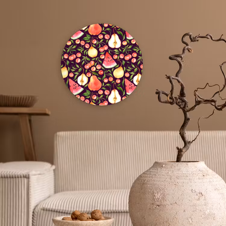 Donker - Bladeren - Fruit Wandcirkel plexiglas klein 852 -sfeer1