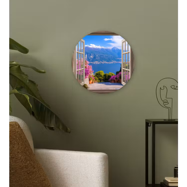 Doorkijk - Berg - Landschap - Uitzicht - Meer Wandcirkel plexiglas klein -sfeer3