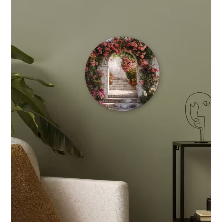 Doorkijk - Rozen - Vintage - Poort Wandcirkel plexiglas klein -sfeer3