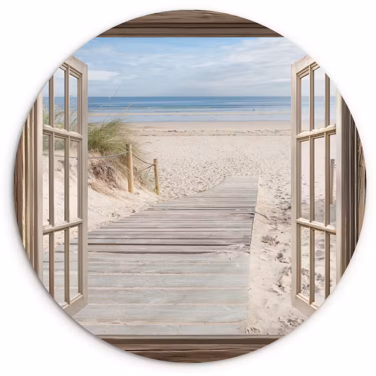 Doorkijk - Strand - Duinen - Pad - Landschap Wandcirkel plexiglas klein -3d