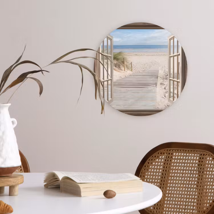 Doorkijk - Strand - Duinen - Pad - Landschap Wandcirkel plexiglas klein -sfeer4